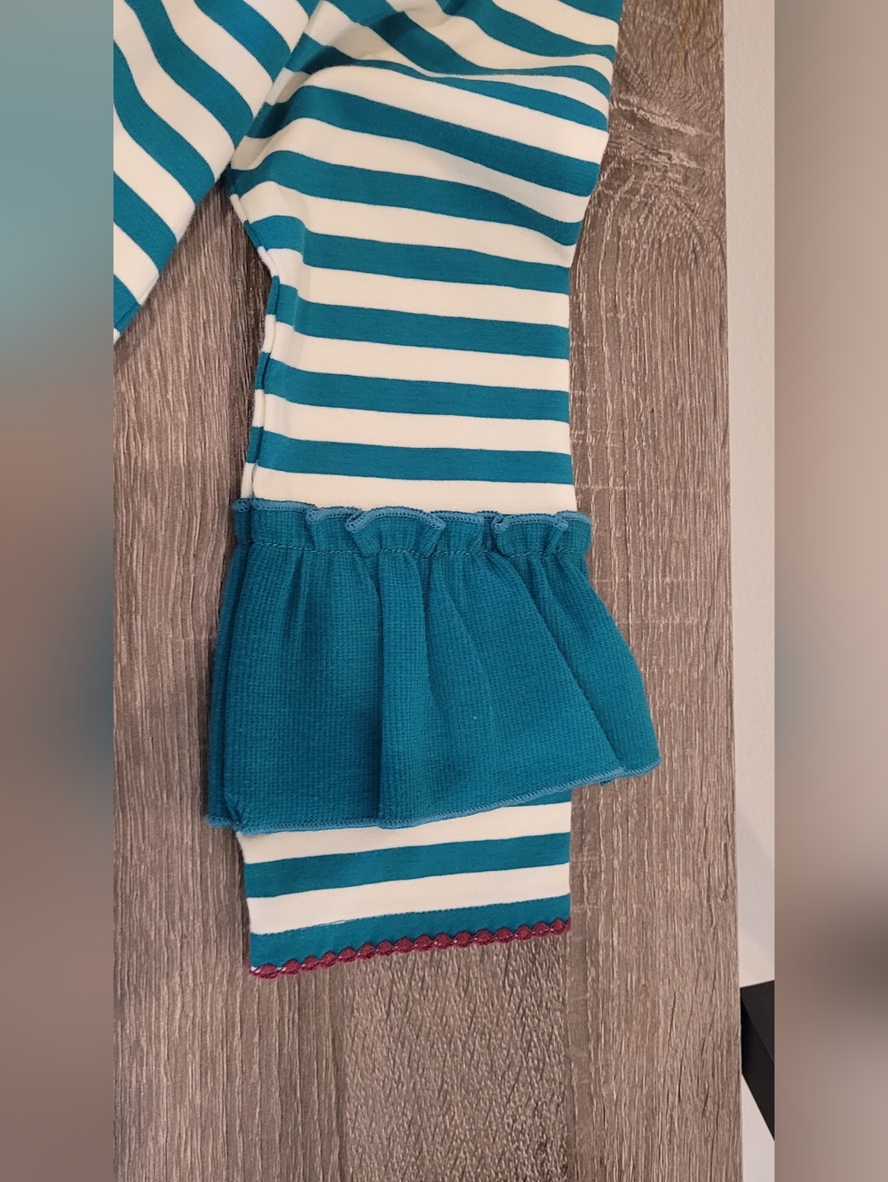 Matilda Jane Kids Teal & White Striped Ruffle-Sleeve Top And Leggings Set NWT - Picture 8 of 9